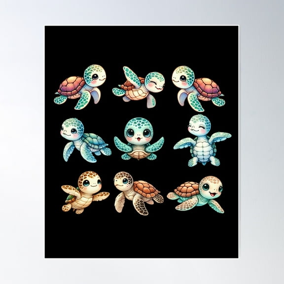 Cute Baby Sea Turtles Poster Wall Art, Modern Wall Decor For Living Room Bedroom, 8x12 UNFRAMED