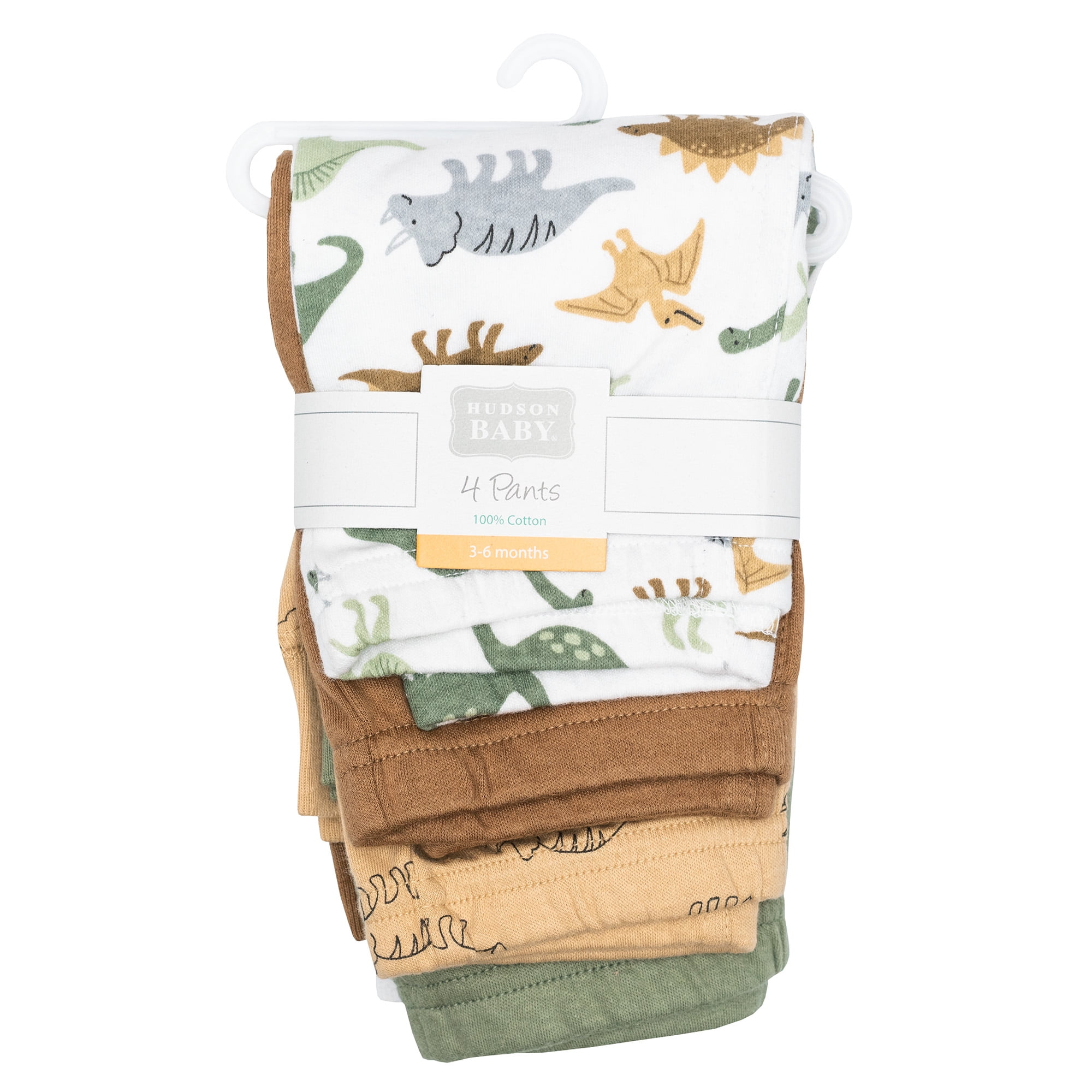 Hudson Baby Boy Cotton Pants and Leggings, Brown Sage Dinosaurs, Preemie