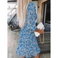 thumbnail image 3 of Robes pour Femmes Manches Bouffantes Imprimé Floral Taille Froncée Col en V Boho, 3 of 5