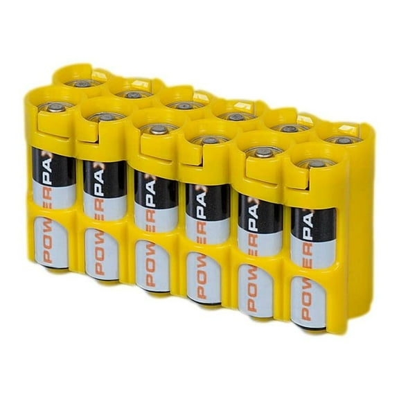Storacell 12AACY by Powerpax AA Battery Caddy, Yellow, Holds 12 Batteries