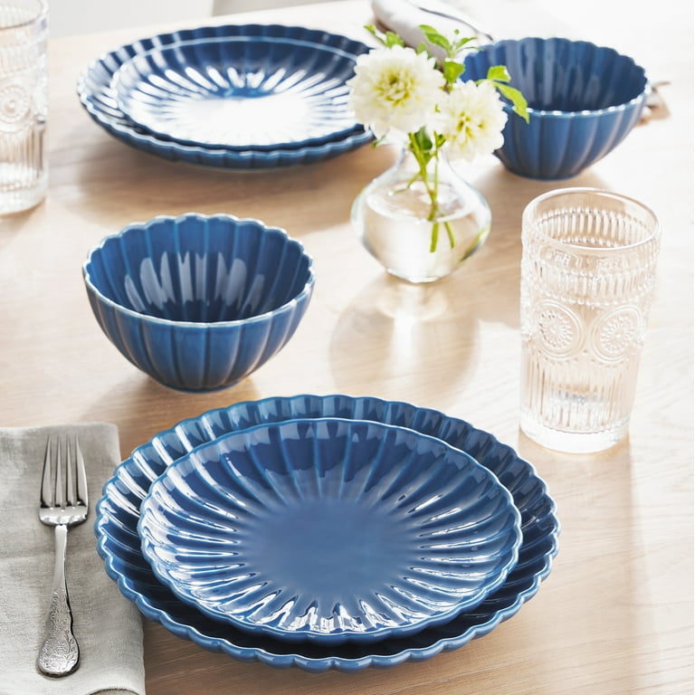 ブルーディナーボウル Free Shipping! The Pioneer Woman Colette 12-Piece Blue Stoneware