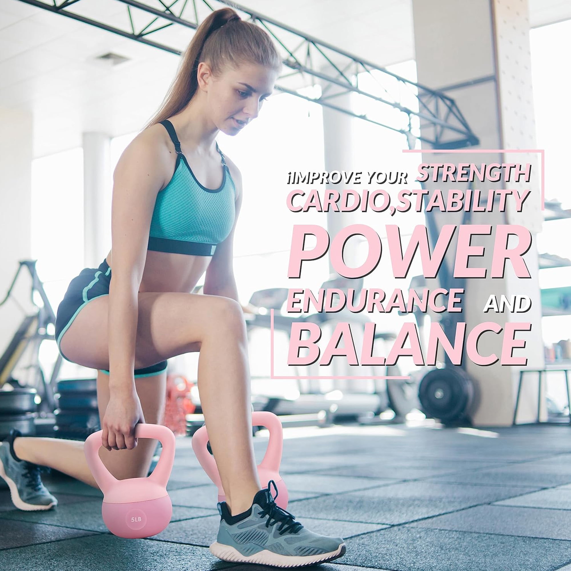 Fitvids Soft Kettlebell with Ergonomic Grip, Iron & Sand Filled, 5 Pounds, Light Pink