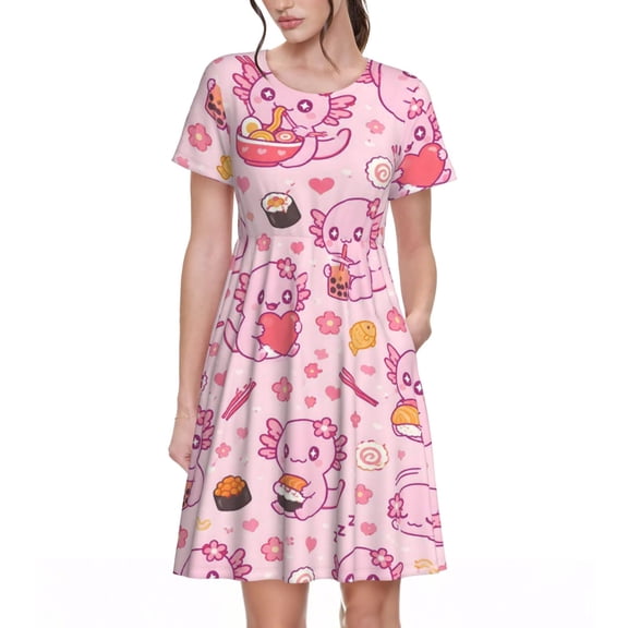 Cute Axolotl Dresses Short Sleeve Nightdresses for Women