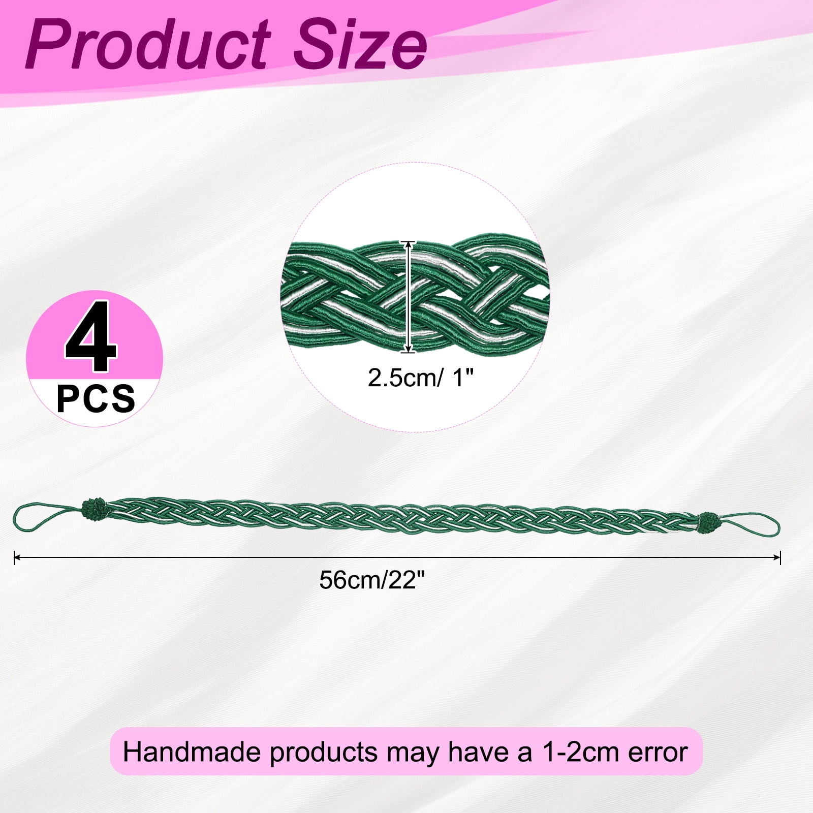 Unique Bargains Curtain Tiebacks Braided Drapery Holdback Dark Green 24" 4 Pcs