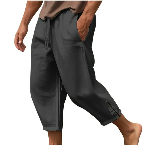 Naughtyhood Cargo Pants for Men Men Cargos Men's Cascul Pants Men's Linen Drawstring Pocket Elastic Belt Straight Solid Pants Mens Pants ,Cargo Pants for Men with Pockets