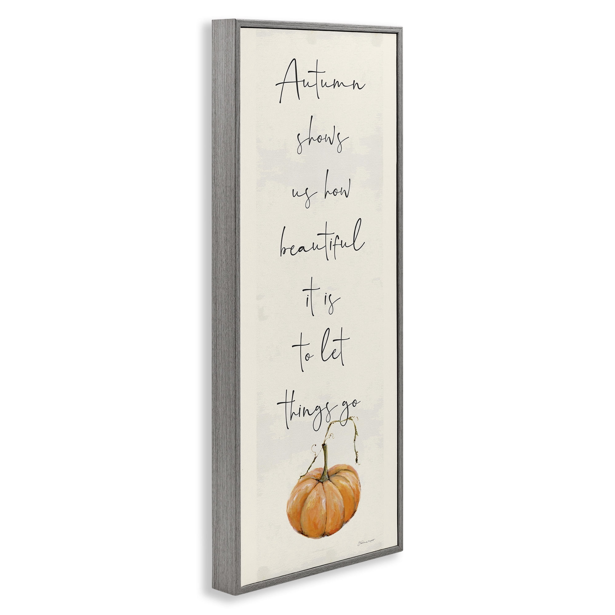 Stupell Industries Autumn Beauty Inspirational Phrase Holiday Painting Gray Framed Art Print Wall Art, 13 x 30