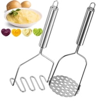 Bxaolu 2PCS Mashed Potato Masher - Stainless Steel Potato Smasher, Masher Integrated Kitchen Tools & Utensils for Avocado, Bean, Salad, Vegetables, Fruit, Food, Silver