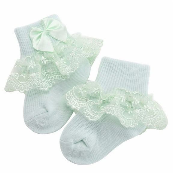 MEIBUTYUP 2 Pairs Baby Socks Lace Bow Knot Soft Breathable Warm Stockings for 1-2 Years Old Toddler Girls Green