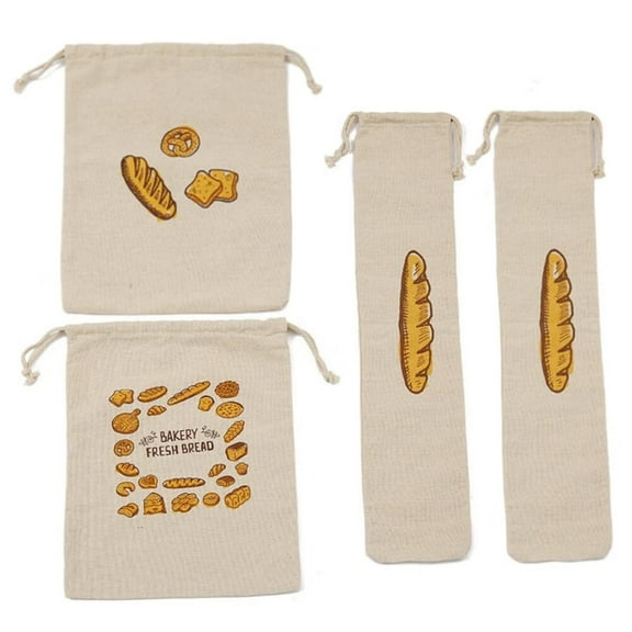 Linen Bread Bags - 2 Large and 2 Extra Large Reusable Bread Storage Bags- Unbleached Drawstring Bags for Breads - Ideal Gift for Bakers,Natural Storage for Artisan Bread