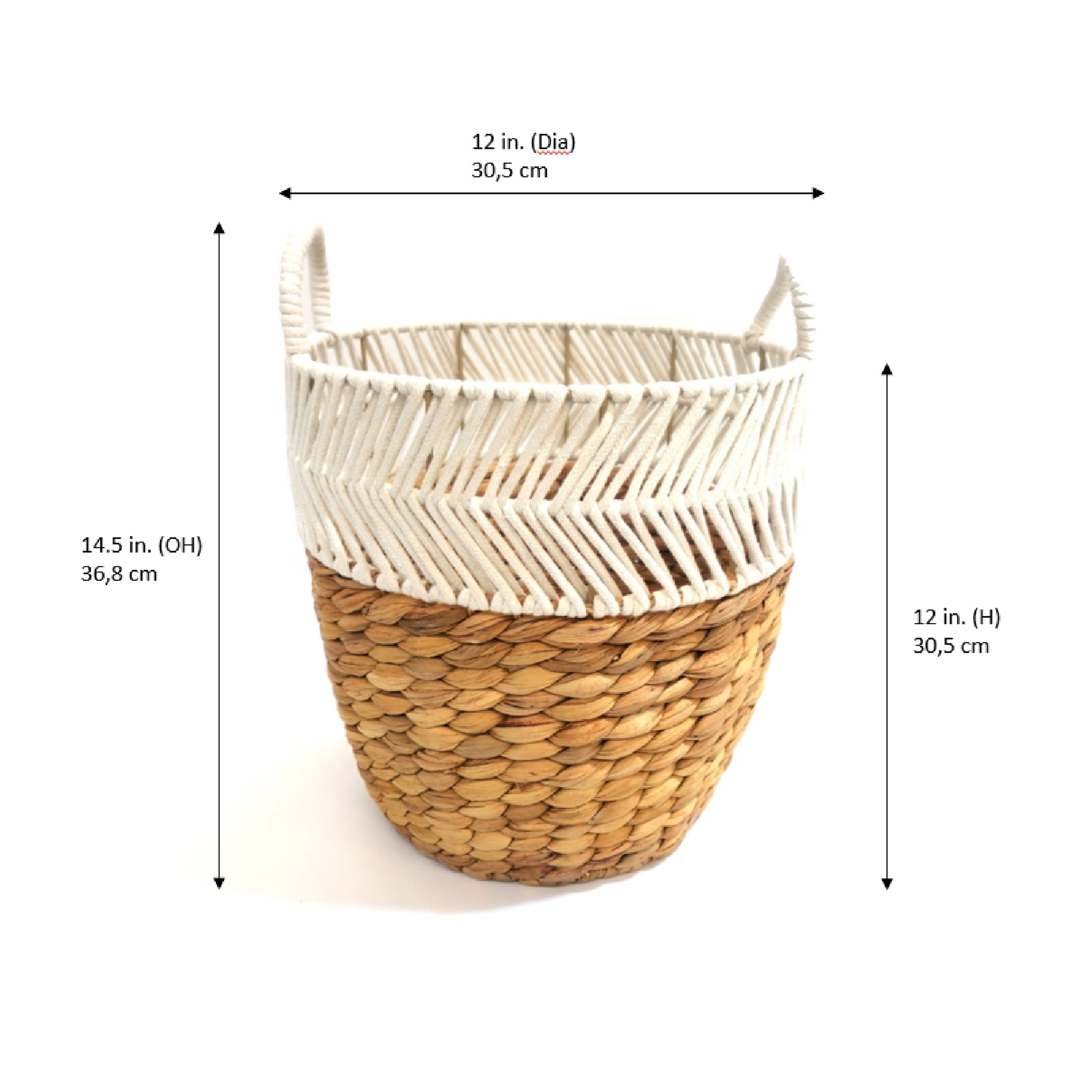 Hometrends Woven Fabric Rope & Water Hyacinth Storage Basket, Small, Handles