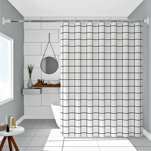 Waterproof shower curtain small white grid single curtain without rod width 120*height 200 (with hanging ring)