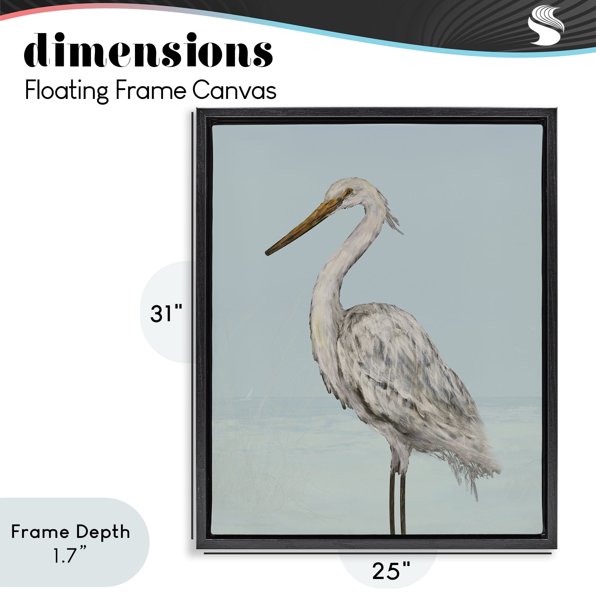 Stupell Industries Coastal Heron Muted Blue Black Framed Floater Canvas Wall Art, design by Julie DeRice