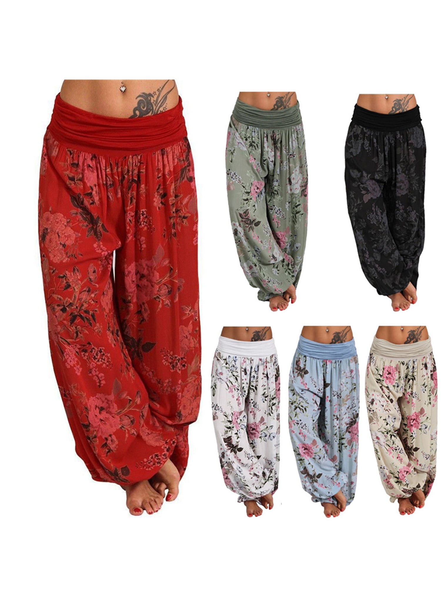 Plus Size Women's Loose Yoga Floral Print Baggy Loose Harem Pants Indian  Style High Waist Wide Legs Pants 