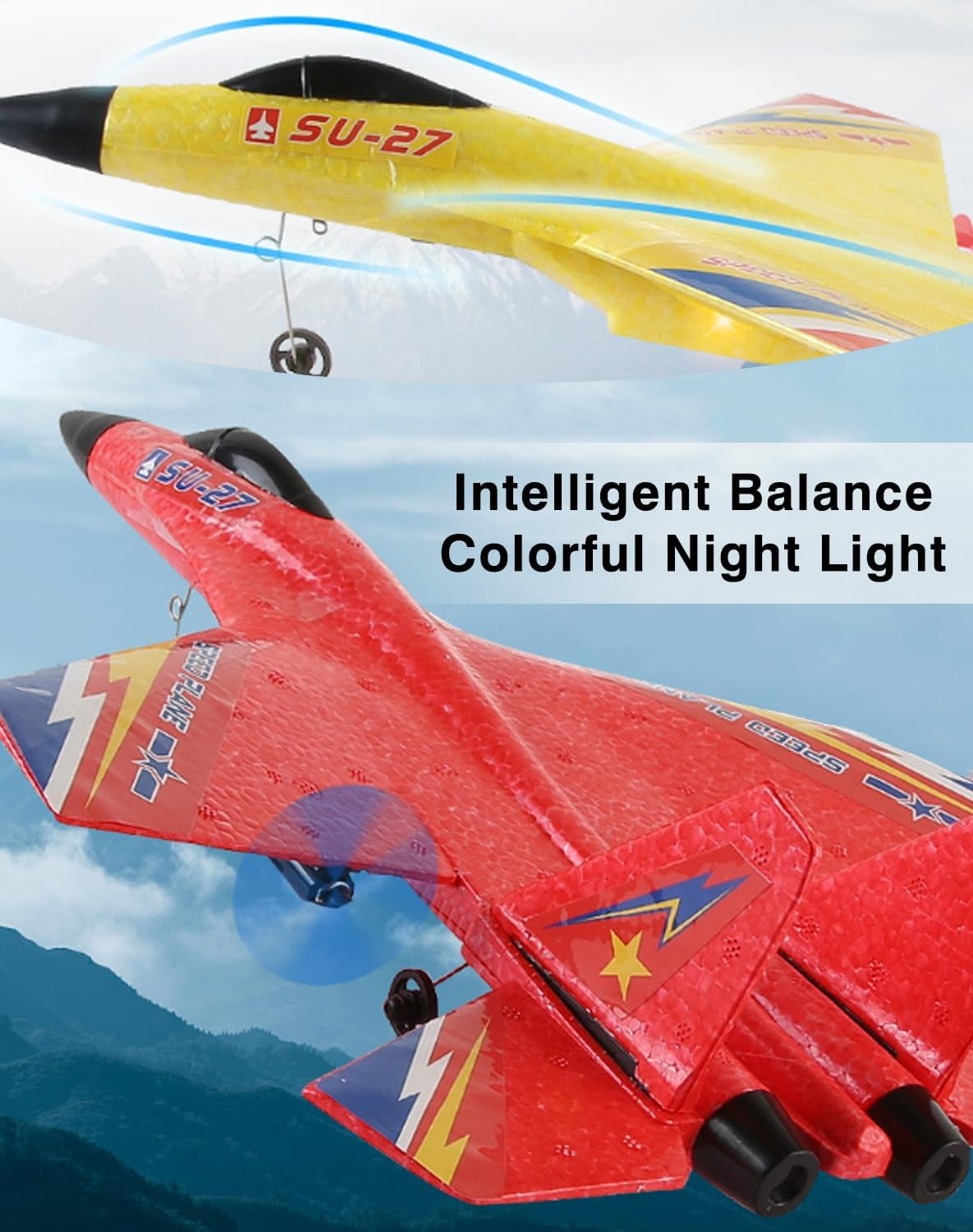2026 New Gravity Gliders Airplane with Lights, Upgrade Gravity Glider Foam RC Fighter Plane Jet, 2.4 GHZ 2 Channels with Lights Glider Airplane Model
