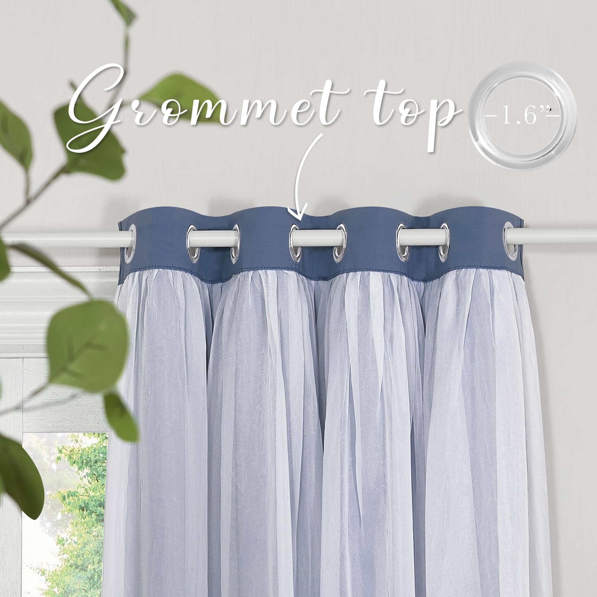 NICETOWN Double Layer Curtains for Bedroom, Solid Ruffle Blackout Grommet French Country Elegant Layered Curtains, Blue Haze, W52 x L84, Set of 2