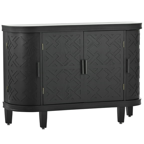 U-Shape Accent Storage Cabinet Sideboard Wooden Furniture Cabinet with Antique Cupboard Pattern Doors for Hallway, Entryway, Living Room
