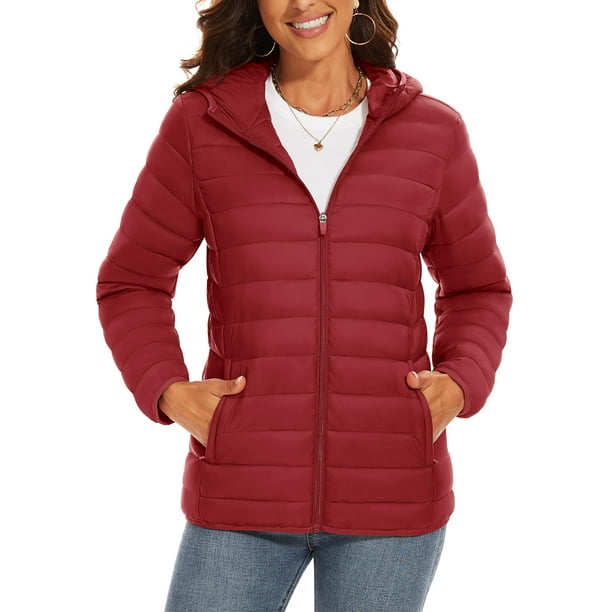 TACVASEN chaqueta acolchada con capucha y cremallera completa para mujer, abrigos cálidos acolchados de invierno, cortavientos informal, prendas de vestir acolchadas, tela para exteriores