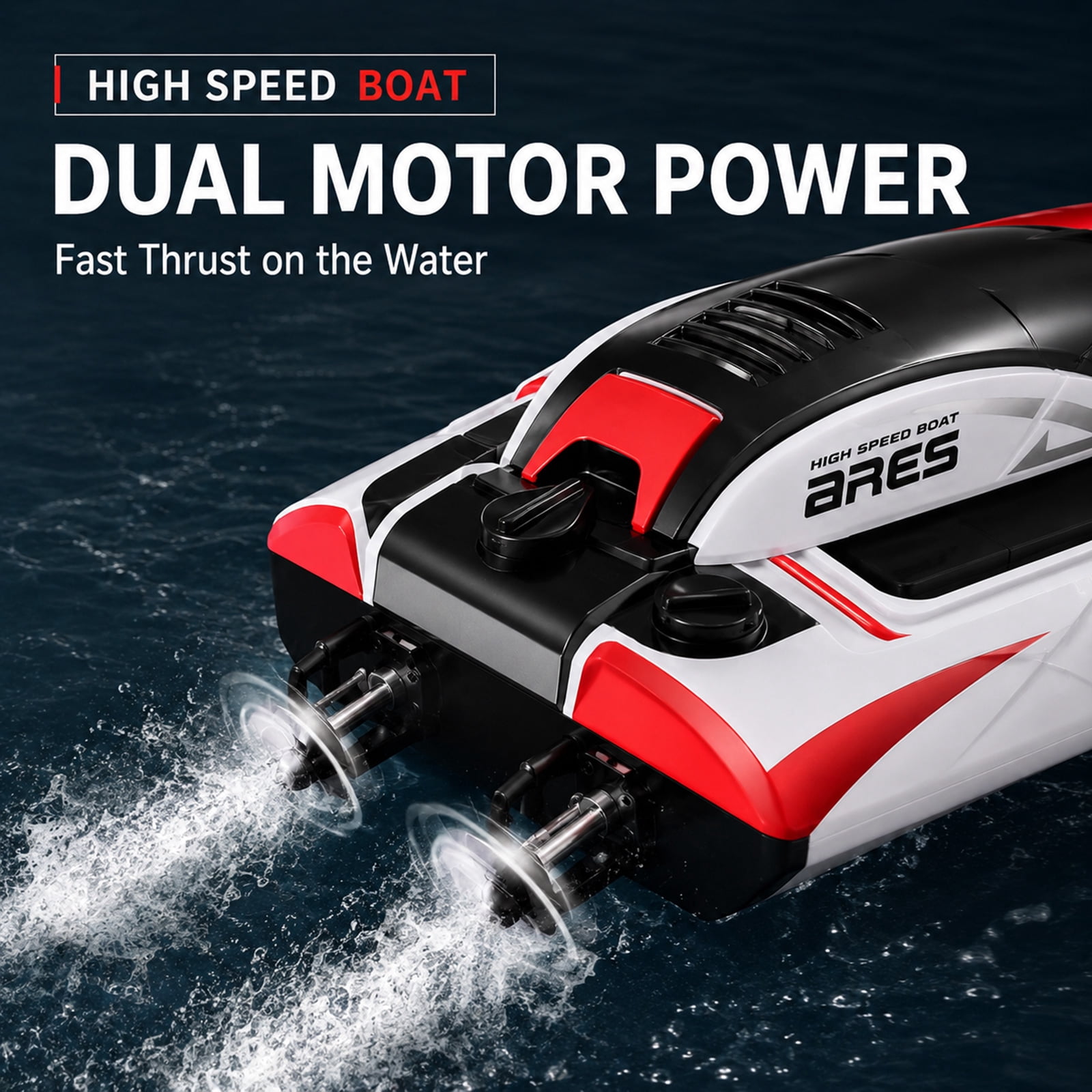 Funtogether toys High Speed RC Boat, 18MPH Fast Remote Control Boats for Pool and Lake, 2.4GHz Waterproof Yacht with 2 Rechargeable Batteries and LED Light for Kids and Adults