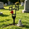 thumbnail image 4 of Metal Cross Memorial Stake with Red Rose, Cemetery Grave Marker for Mom Dad Sister, 4 of 8