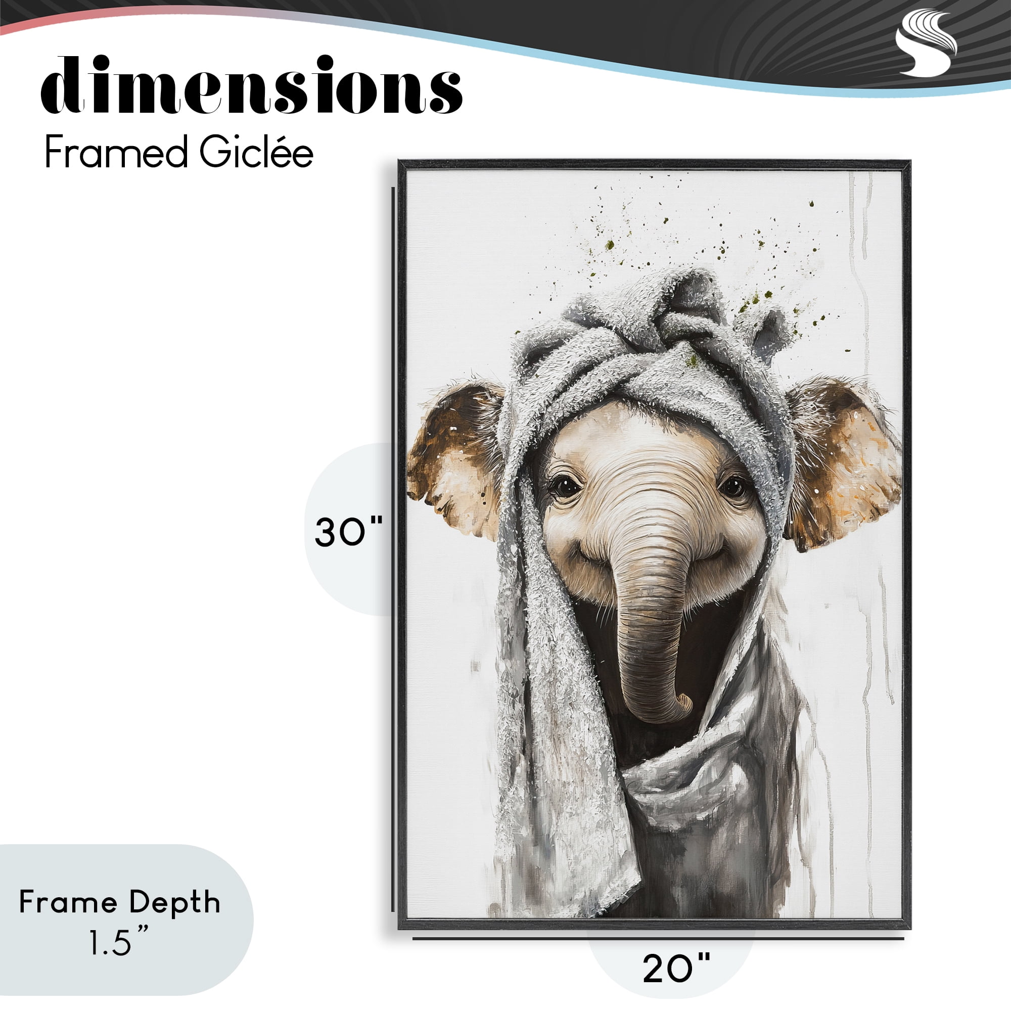 Stupell Industries Squeaky Clean Elephant Black Framed Giclee Art, design by Tina LeCour
