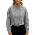 thumbnail image 3 of Women Oversized Cropped Gingham Jacket,Stand Collar with Batwing Sleeves Casual Coat,Loose Lightweight Spring Fall Jackets with Pockets,Windbreaker Coats, 3 of 7