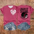thumbnail image 2 of Blouses pour Femmes Mode Décontractée Baseball Amour Imprimé Double Face Manches Courtes Col Rond T-Shirt Haut, 2 of 3