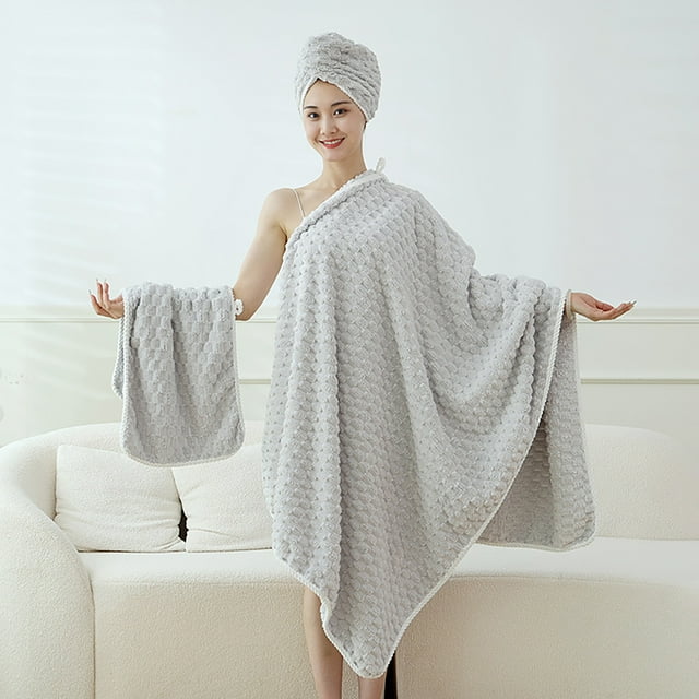 Toallas para el cabello, toalla para el cabello, toalla de terciopelo coral, juego de toalla de baño y gorro de baño, juego de toalla de baño de lujo, toalla de algodón suave, toalla de alta absorción