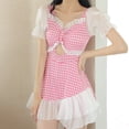 thumbnail image 2 of Sngxgn Women Swimsuit Tummy Control Bathing Suit Sexy Plunge V Neck Swimwear(Pink,M), 2 of 3