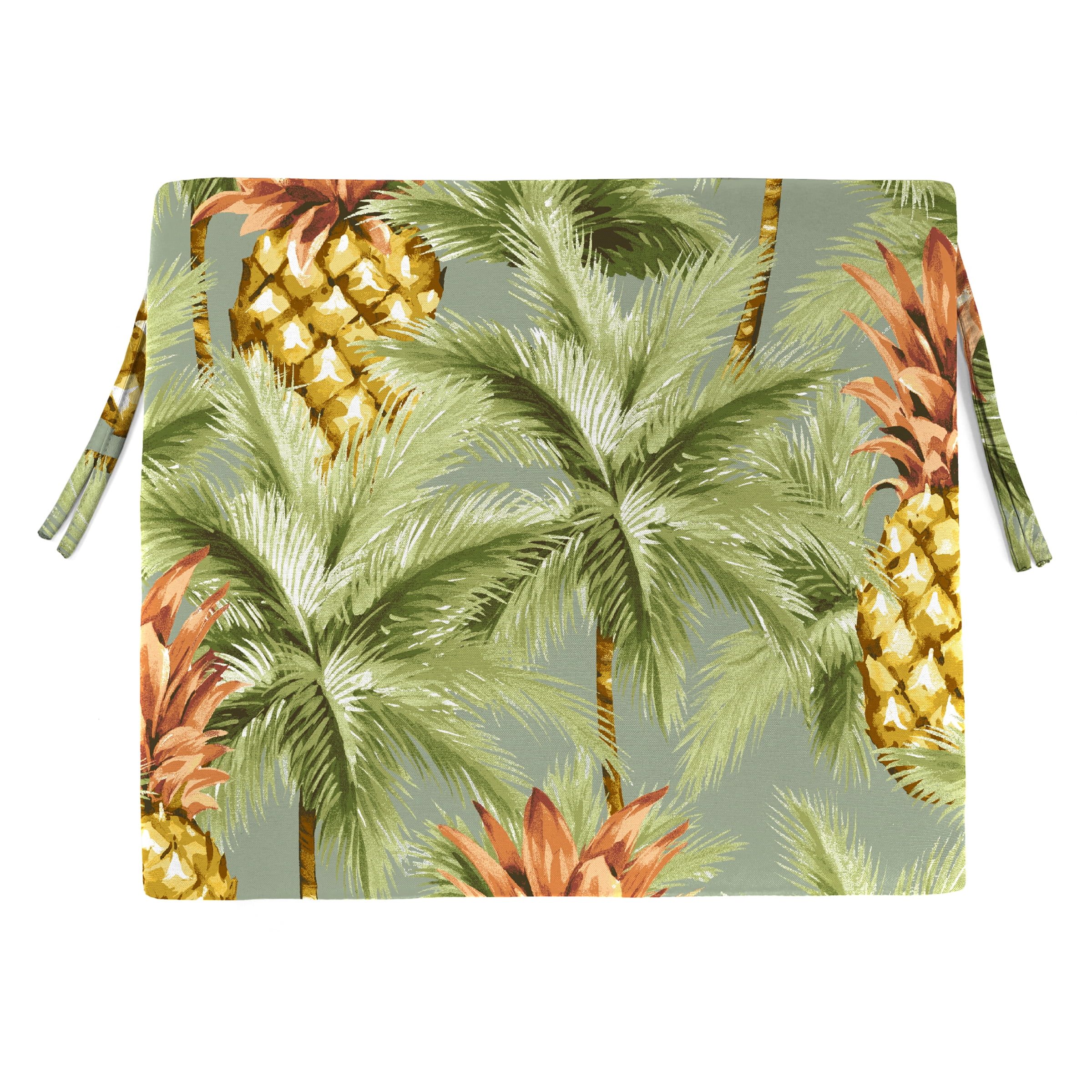 Jordan Manufacturing 17" x 19" Luau Breeze Green Tropical Rectangular Outdoor Chair Pad Seat Cushion with Ties (2 Pack)