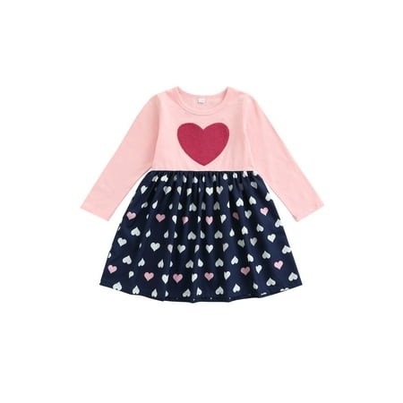 

SUNSIOM Toddler Baby Girl Valentine s Dress Outfit Long Sleeve Heart Printed Pleated Tutu Tulle Princess Dresses