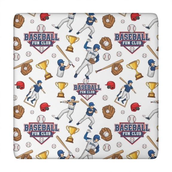 White Baseball Fun Club Pattern Square Fitted Tablecloth with Elastic Edge,Square Table Cover,Washable Elastic Table Cover for Home Kitchen Party Decor 34"x34"