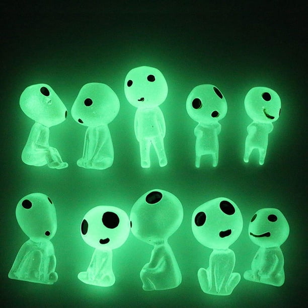 Juego de 10 (verde claro) Accesorios de jardín de hadas que brillan en la oscuridad, árboles, elfos, decoración de jardín fantasma luminosa en miniatura, kit de 10 piezas para micropaisajes, gnomos, decoración de jardín, kit de jardín pelou JM