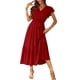 thumbnail image 1 of Vestido PRETTYGARDEN Cruzado con Volantes, Escote en V, Línea A, Maxi, Rojo Vino, Talla L, 1 of 8