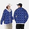 thumbnail image 4 of Daiia Blue Gold Grid Lantern Shapes UPF 50+ Sun Protection Hoodie Jacket Lightweight Long Sleeve Sun Shirt for Women Men with Pocket Hiking Outdoor-3X-Large, 4 of 7