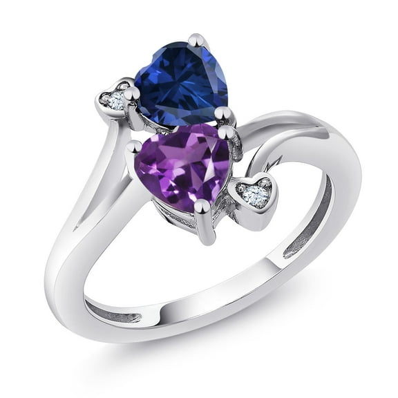 Gem Stone King 925 Sterling Silver Blue Created Sapphire Purple Amethyst Ring for Women (1.48 Cttw, Heart Shape 6MM, Gemstone September Birthstone, Size 9)