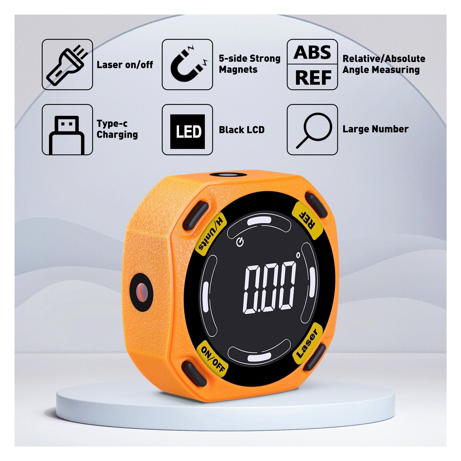 Laser Angle Finder Digital Inclinometer 3-in-1 Line Protractor 4X90 Degree Angle Gauge Level ,Water-Proof & Dust Resistant