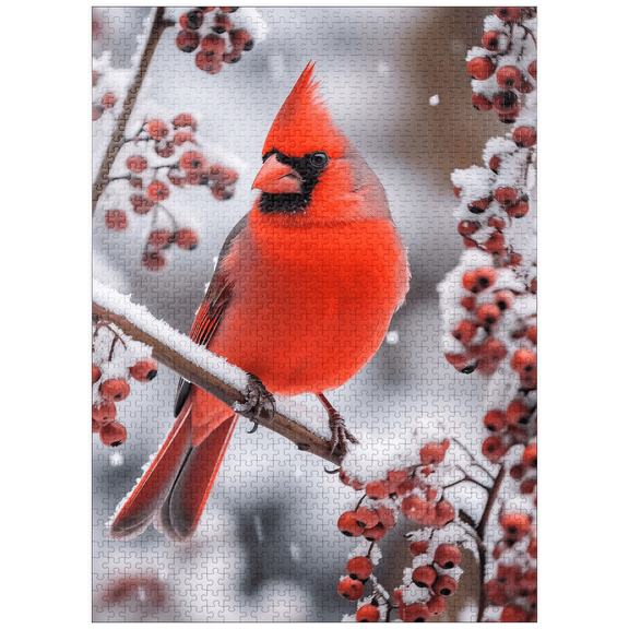 MyPuzzle - Northern Cardinal On Snowy Branch - Premium 1000 Piece Jigsaw Puzzle for Adults