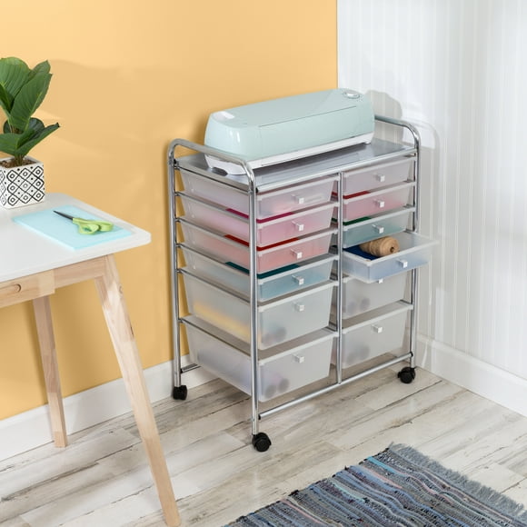 Honey-Can-Do Plastic 12-Drawer Rolling Craft Craft or Office Cart, Clear/Chrome