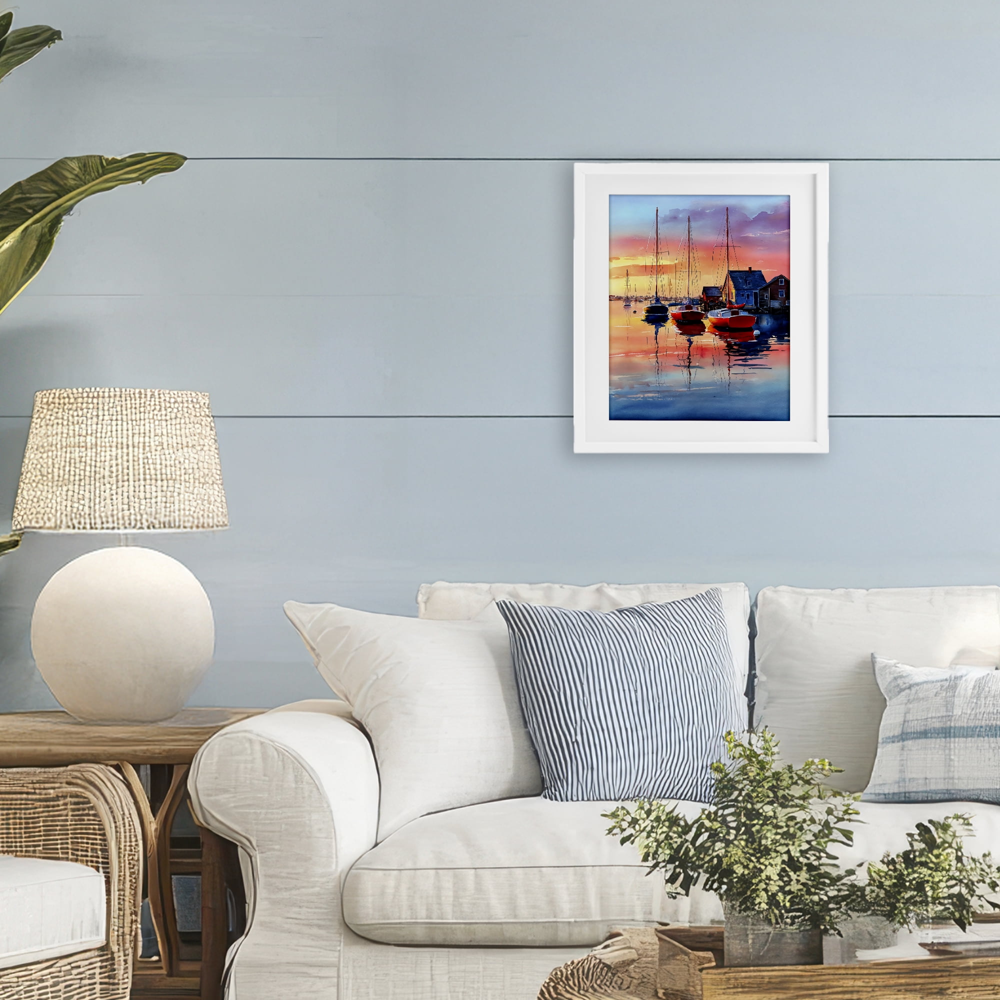 Stupell Industries Vivid Sunset at Docks White Framed Print Under Glass, design by Franklyn Gregory