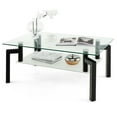 thumbnail image 2 of Spaco 2-Tier Rectangular Glass Coffee Table with Metal Tube Legs-Black, Modern Coffee Table for Living Room Office Reception, 2 of 7