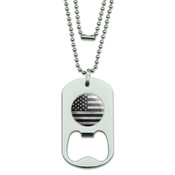 Rustic Subdued American Flag Wood Grain Design Military Dog Tag Bottle Opener Pendant