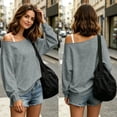thumbnail image 2 of Oiangi Womens Off Shoulder Sweatshirts Drop Shoulder Oversized Long Sleeve Tops Basic Pullover Sweatshirt for Fall Winter Gray 3XL, 2 of 6