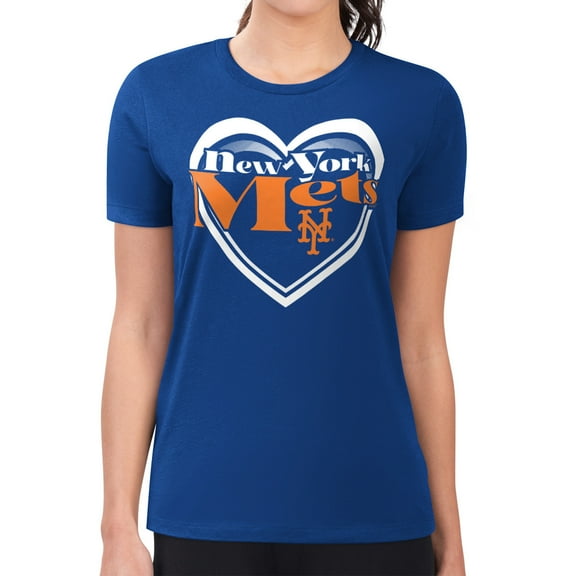Women's G-III 4Her by Carl Banks Royal New York Mets Super-Slim Fit Lightweight Double Heart T-Shirt