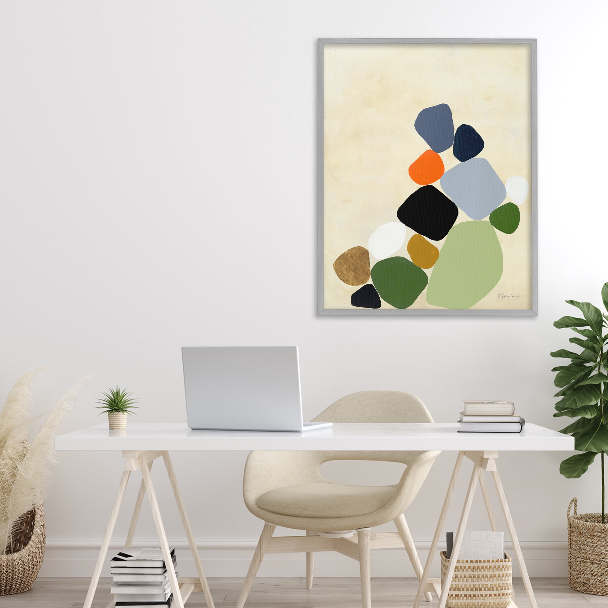 Stupell Industries Cluster of Minimal Pebbles Gray Framed Giclee Art, design by Ruth Fromstein