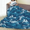 thumbnail image 3 of LNWH Blue Waves Sea Pattern Throw Blanket, Flannel Sofa Blankets for All Seasons, 40"x30", 3 of 8