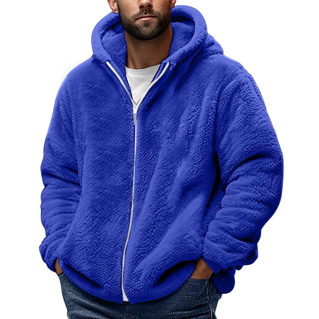 fatyb Mens Fuzzy Hoodies Full Zip Soft Fleece Hooded Jacket Long Sleeve Warm Outdoor Coat with Pockets