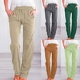 thumbnail image 1 of Sentmoon High Waisted Linen Pants Women Solid Color Drawstring Cute Pants for Women Relaxed Fit Button Straight Leg Linen Pants Women Petite with Pocket for Summer and Hot Weather, 1 of 7