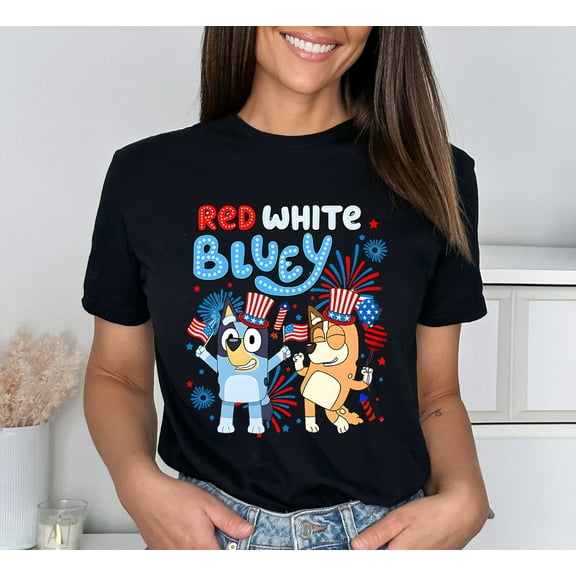 Red White Bluey Shirt, Fourth Of July Shirt, Bluey Party In The Usa Shirt, Independence Day Gift, Bluey Family 4Th, Unisex Tshirt Size L New|Funny Birthday Cotton Tee Vintage Gift For Men Women