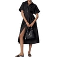thumbnail image 1 of Vestido maxi camisero JEIBKOUY a rayas con botones en la parte delantera y cuello en V para mujer, 1 of 3