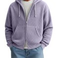thumbnail image 2 of yuCgh Men's Waffle Knit Hoodie Coat, Double Zipper Front Closure, Casual Pullover Jacket with Hood for Fall Winter Layering & Street Style,Light Purple,M, 2 of 5